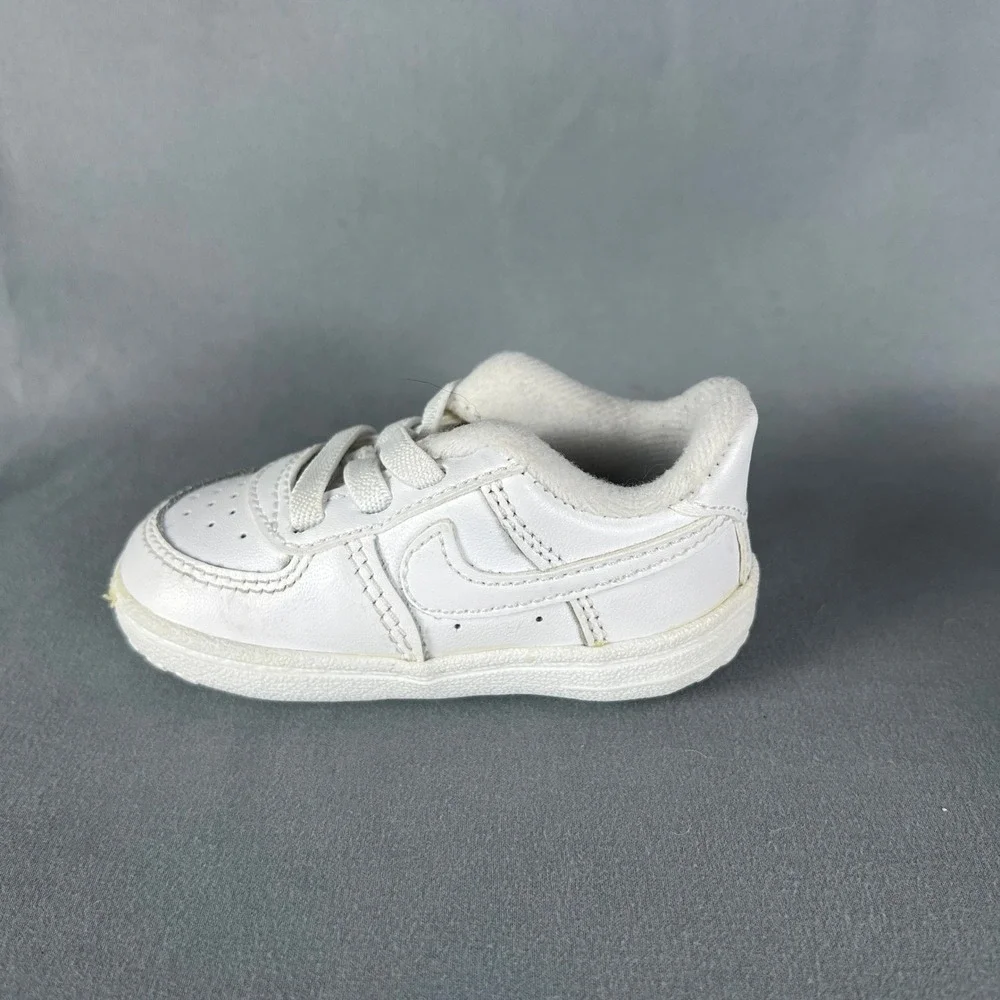 Nike Force 1 Crib Sneaker Boys 3 Triple White Upper Leather Round Toe CK2201-100